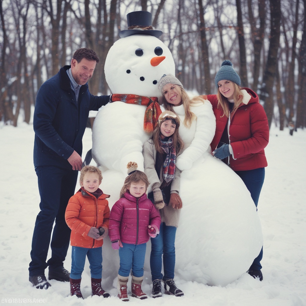 Family album photo - Building a snowman