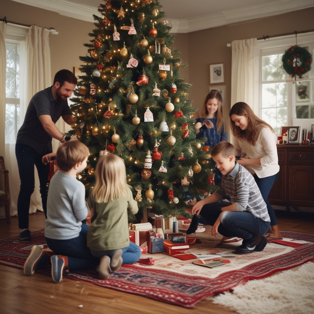 Family album photo - Decorating the Christmas tree
